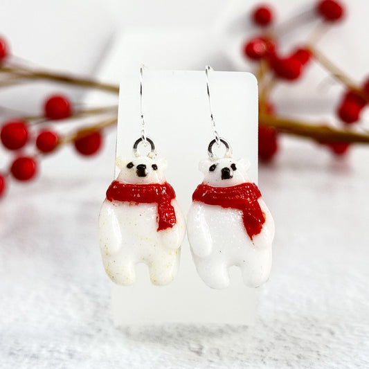 Cozy Polar Bear Fused Glass Earrings - 4647