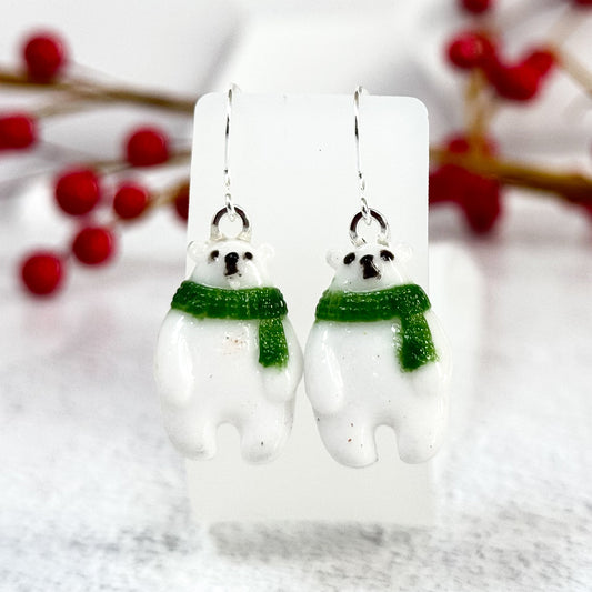 Cozy Polar Bear Fused Glass Earrings - 4648