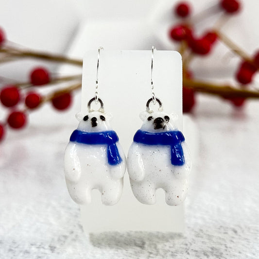 Cozy Polar Bear Fused Glass Earrings - 4649