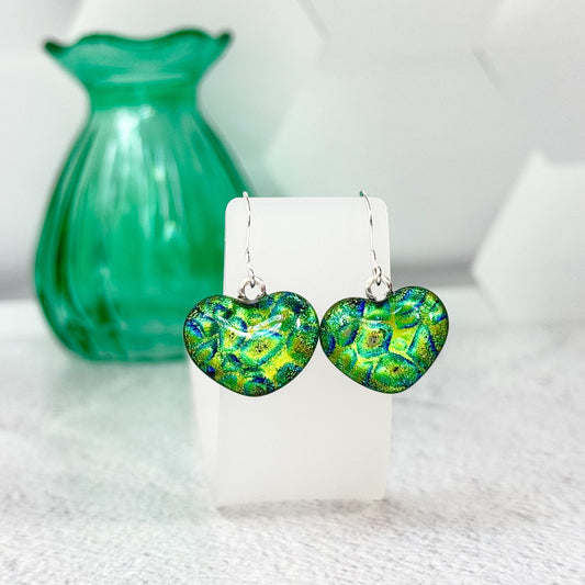 Heart Dichroic Fused Glass Earrings - 4651