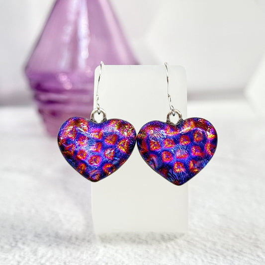 Heart Dichroic Fused Glass Earrings - 4652