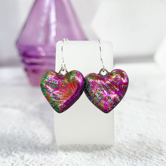 Heart Dichroic Fused Glass Earrings - 4653