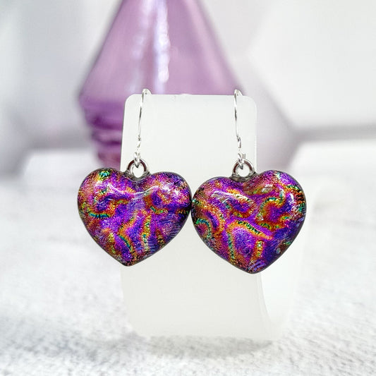 Heart Dichroic Fused Glass Earrings - 4654