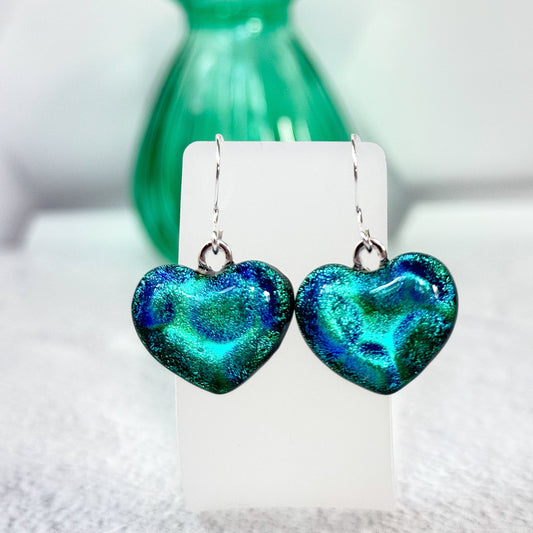 Heart Dichroic Fused Glass Earrings - 4655