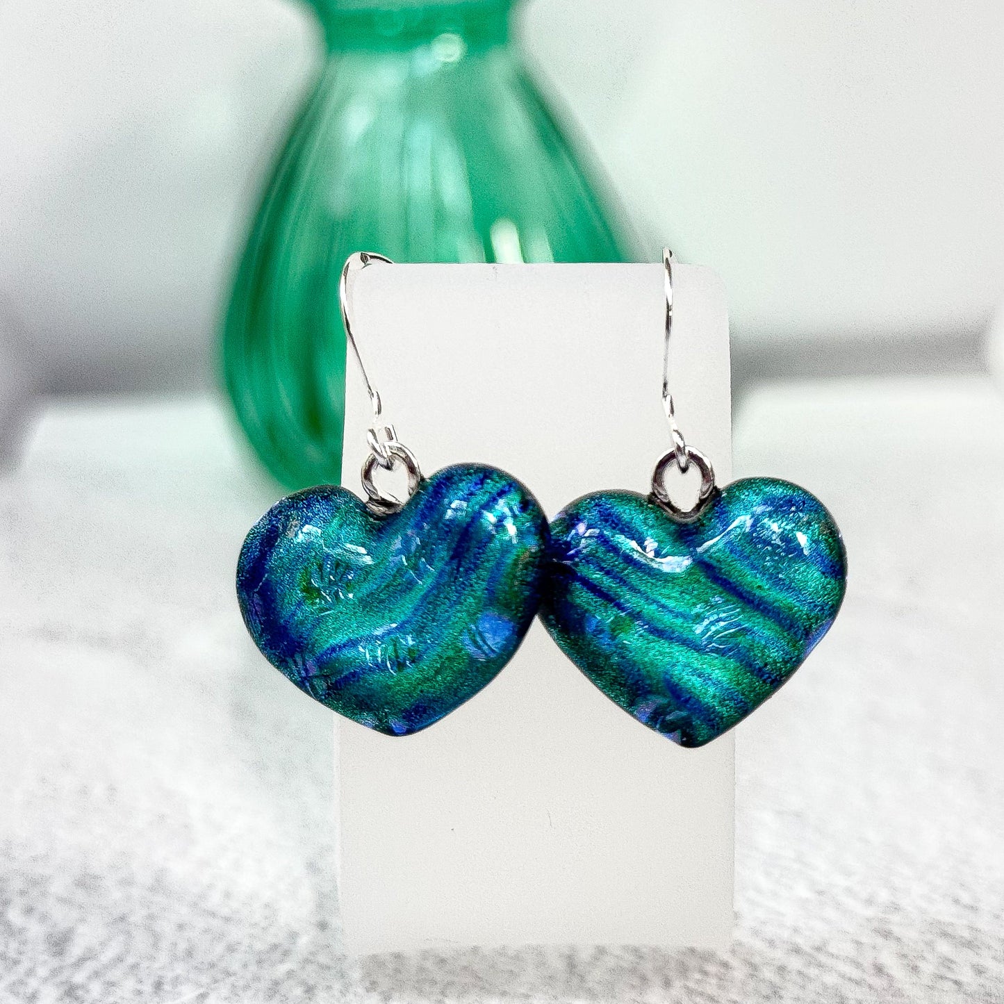 Heart Dichroic Fused Glass Earrings - 4656