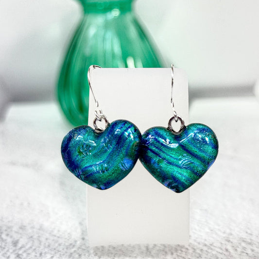 Heart Dichroic Fused Glass Earrings - 4656