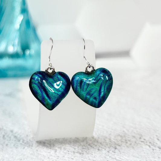 Heart Dichroic Fused Glass Earrings - 4659