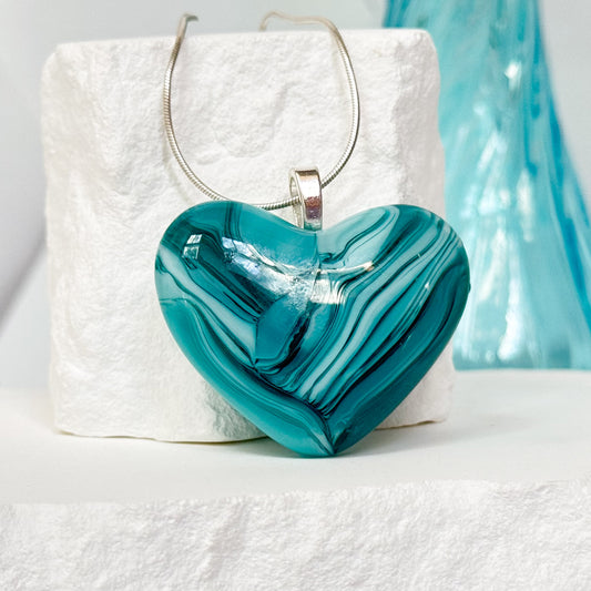 Wavy Heart Fused Glass Necklace - 4662