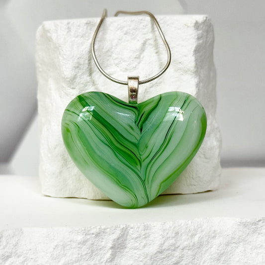 Wavy Heart Fused Glass Necklace - 4663