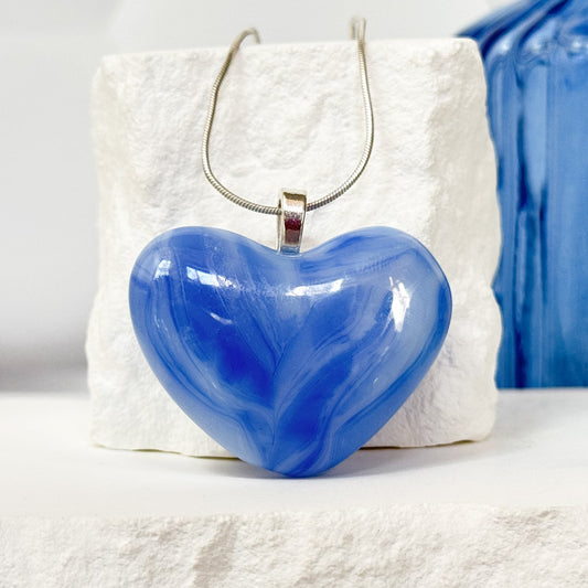 Wavy Heart Fused Glass Necklace - 4664