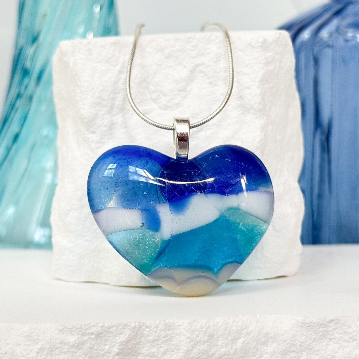 Seaside Heart Fused Glass Necklace - 4665