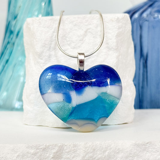 Seaside Heart Fused Glass Necklace - 4665