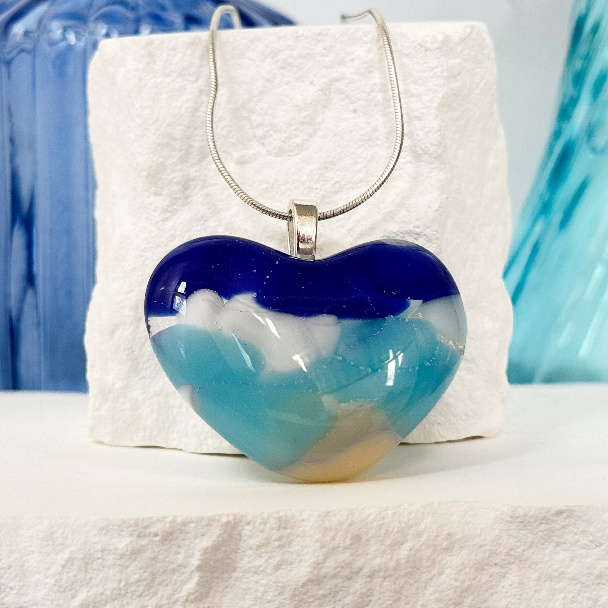 Seaside Heart Fused Glass Necklace - 4666