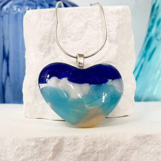 Seaside Heart Fused Glass Necklace - 4666