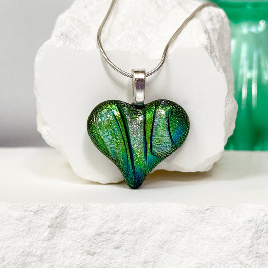 Variegated Heart Dichroic Fused Glass Necklace - 4668