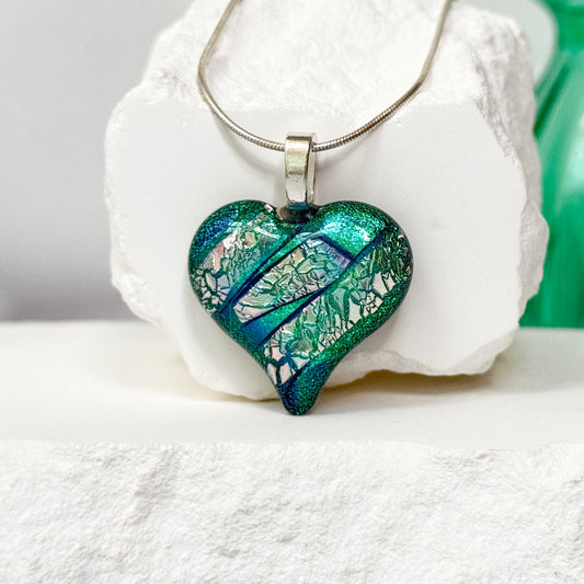 Lacy Heart Dichroic Fused Glass Necklace - 4669