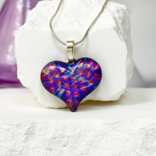 Nebula Heart Dichroic Fused Glass Necklace - 4672
