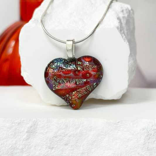 Lacy Heart Dichroic Fused Glass Necklace - 4674