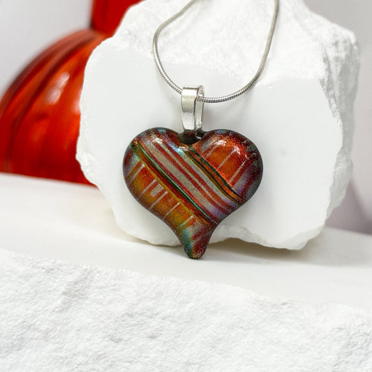 Pinstripe Heart Dichroic Fused Glass Necklace - 4675