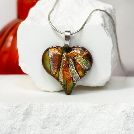 Bursting Heart Dichroic Fused Glass Necklace - 4676