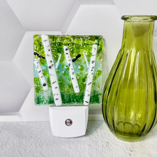Summer Birch Tree Fused Glass Nightlight - 4689