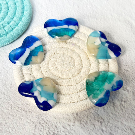 Ocean Fused Glass Pocket Hearts - 4698