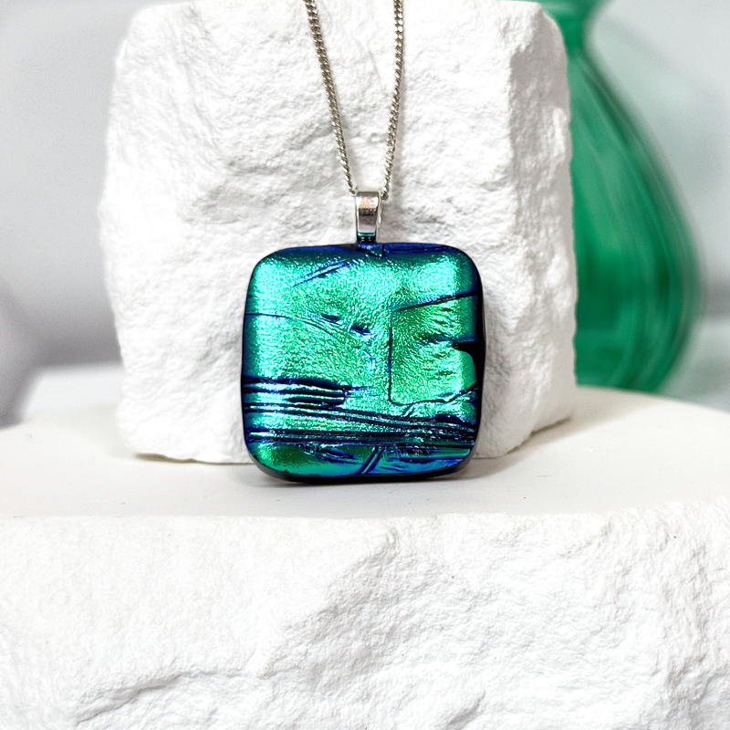 Teardrop Knot Dichroic Fused Glass Necklace - 4721
