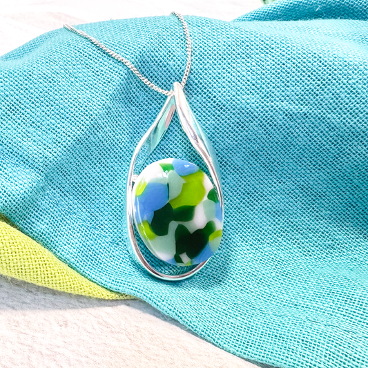 Four Dots Dichroic Fused Glass Cuff Bracelet - 4724