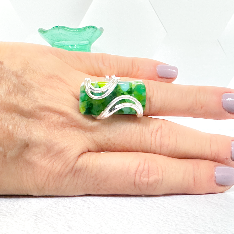 Fields of Green Fused Glass Ring - 4731