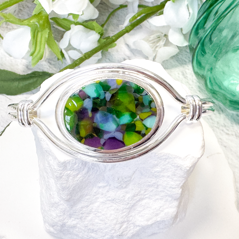 Field of Flowers Fused Glass Cuff Bracelet - 4735