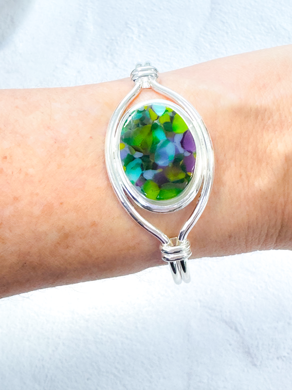 Field of Flowers Fused Glass Cuff Bracelet - 4735