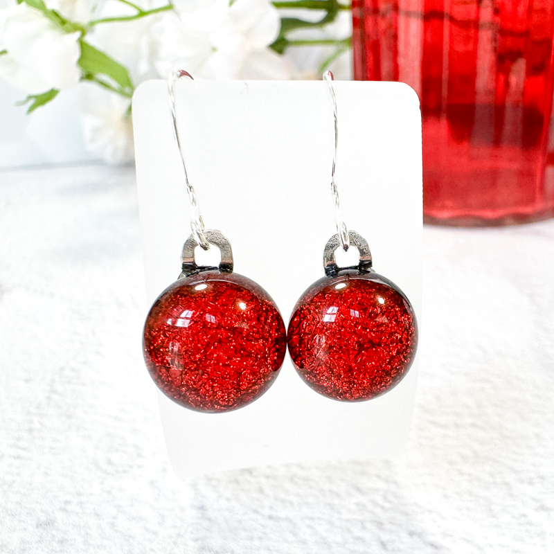 Pink Glowing Dichroic Fused Glass Earrings - 4758