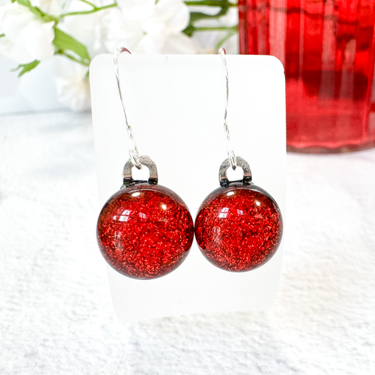 Pink Glowing Dichroic Fused Glass Earrings - 4758