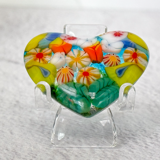 Floral Fused Glass Pocket Heart - 4814