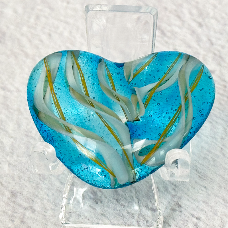 Tropical Ocean Fused Glass Pocket Heart - 4818