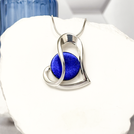 Modern Heart Dichroic Fused Glass Necklace - 4838