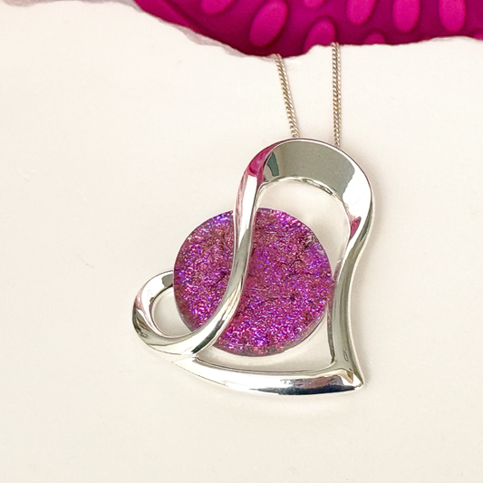 Modern Heart Dichroic Fused Glass Necklace - 4839