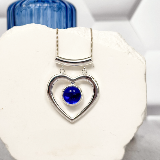 Modern Hanging Heart Fused Glass Necklace - 4844
