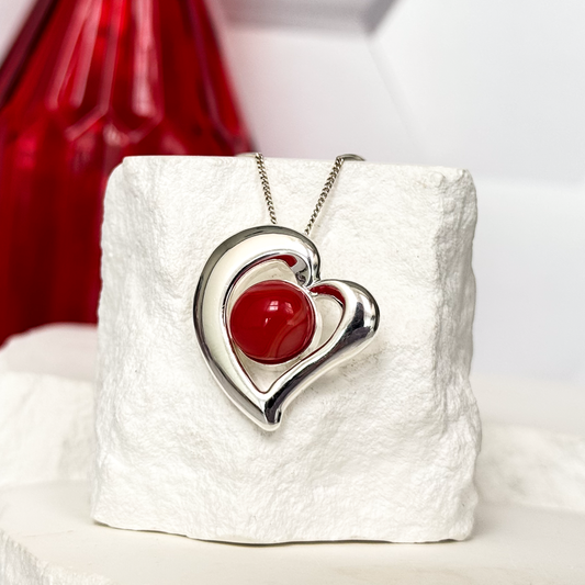 Modern Angled Heart Fused Glass Necklace - 4845