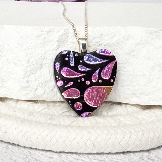 Heart Dichroic Fused Glass Necklace - 4847