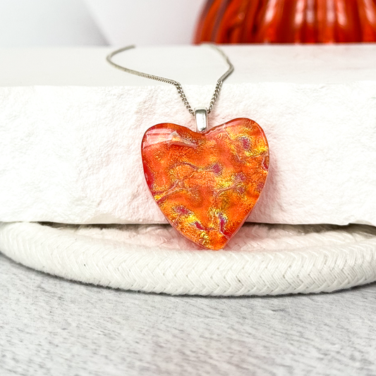 Ripple Heart Dichroic Fused Glass Necklace - 4851