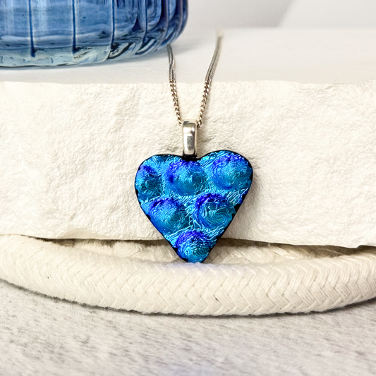 Bumpy Heart Dichroic Fused Glass Necklace - 4852