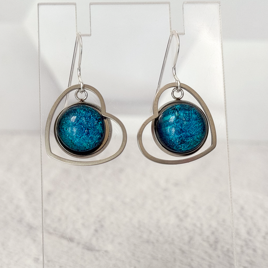 Open Heart Dichroic Fused Glass Earrings - 4865