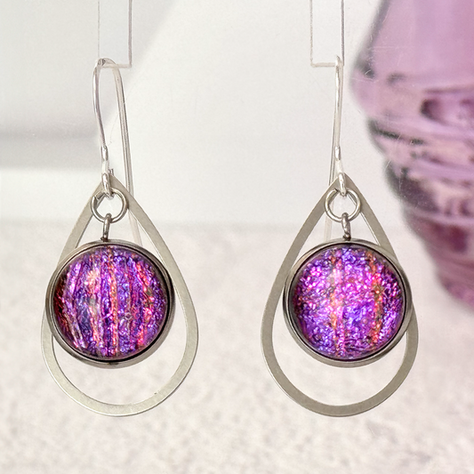 Open Teardrop Dichroic Fused Glass Earrings - 4867