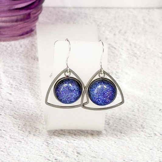 Open Triangle Dichroic Fused Glass Earrings - 4876