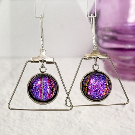 Open Trapezoid Dichroic Fused Glass Earrings - 4881
