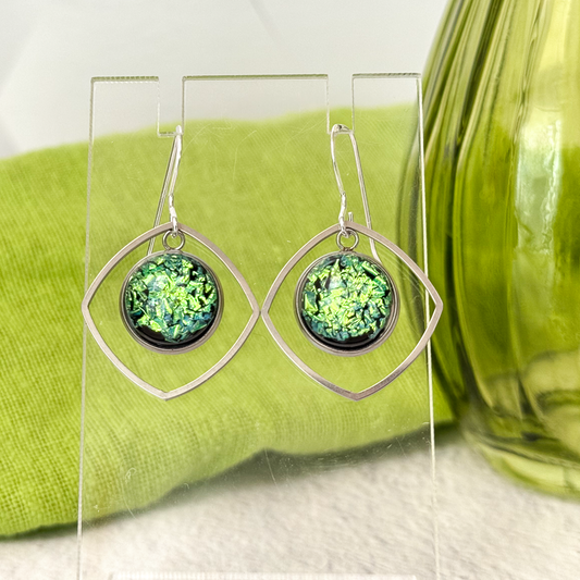 Open Soft Triangle Dichroic Fused Glass Earrings - 4884