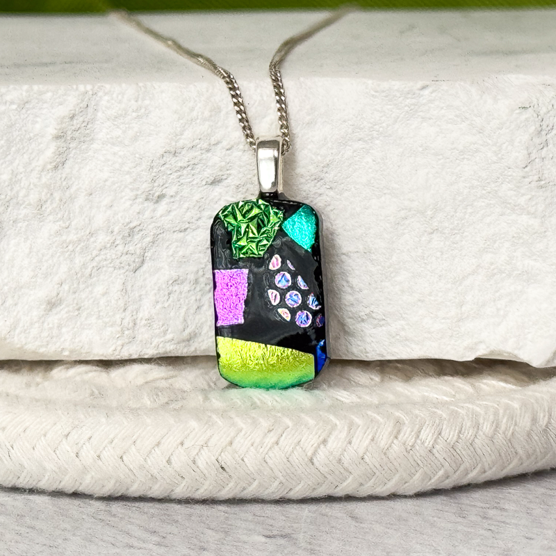 Mosaic Dichroic Fused Glass Necklace - 4913