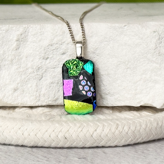 Mosaic Dichroic Fused Glass Necklace - 4913