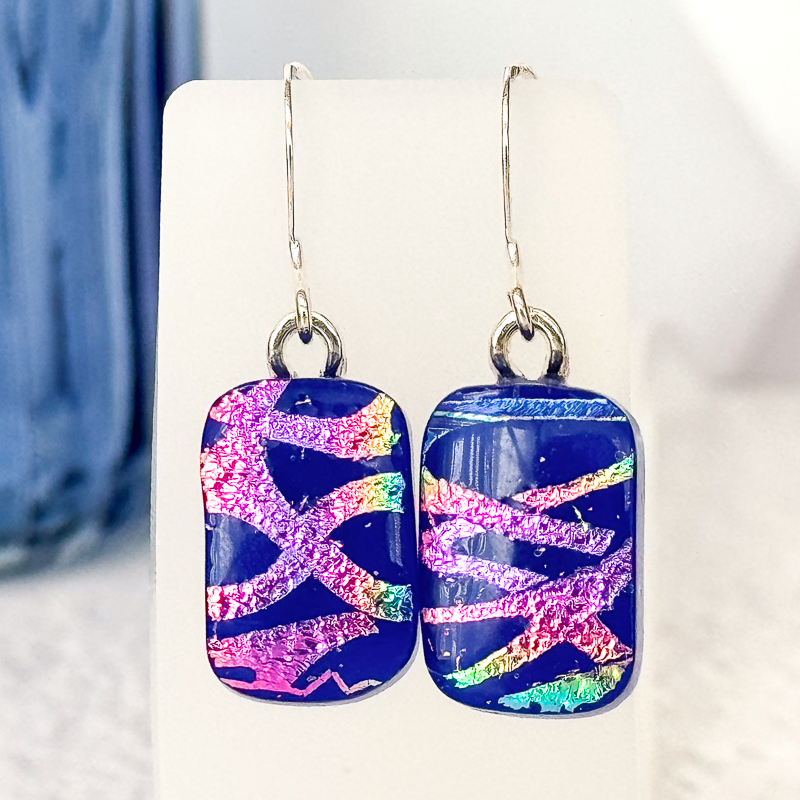 Rainbow Wisps Dicrhoic Fused Glass Earrings - 4922